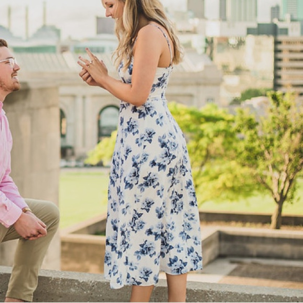 Abercrombie Blue and White Floral Midi Dress